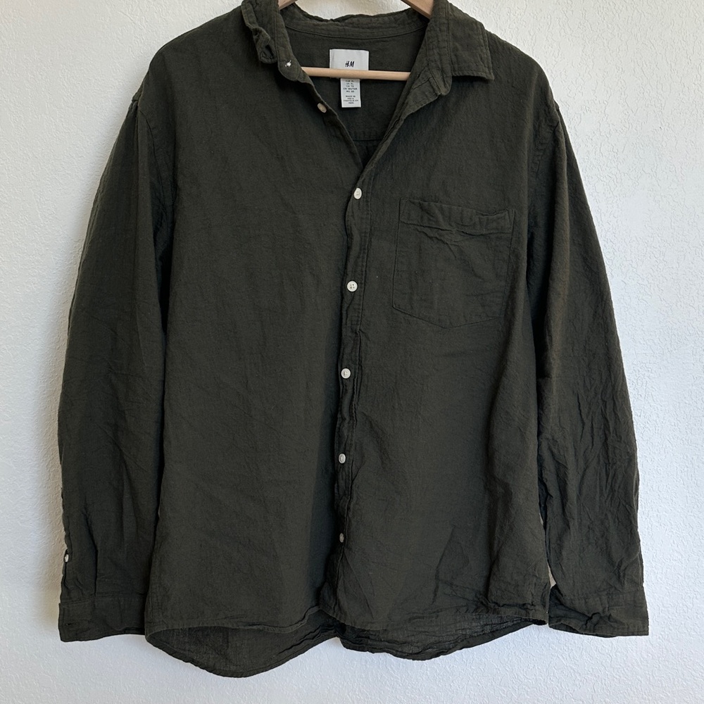 H&M Dark Green Button Up Long Sleeve